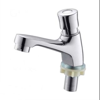 Vòi lavabo tự ngắt nước chức năng nước lạnh kiểu nhấn, làm bằng vật liệu đồng mạ crom sáng bóng, mã V124L