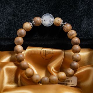 Vòng Trầm Hương Thiên Nhiên Phong Thủy Đơn 8 li mix đá kim tiền VIP