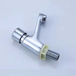 Vòi lavabo tự ngắt nước chức năng nước lạnh kiểu nhấn, làm bằng vật liệu đồng mạ crom sáng bóng, mã V124L