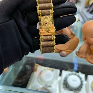 Vòng đơn Trầm Hương Thiên Nhiên Phong Thủy đốt trúc xe tăng vàng 18k Super VIP