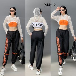 Set 3 mon Áo Tank chất thun lưới dài tay có mũ, Bra trơn, quần khoá gối chất xi gió