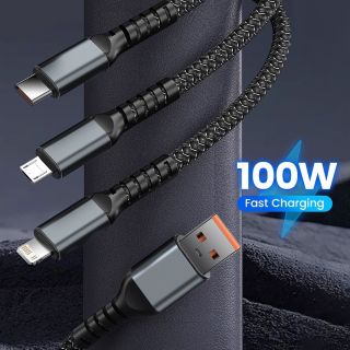 Dây cáp dữ liệu sạc siêu nhanh Elough 100W Micro USB Type C 3 trong 1