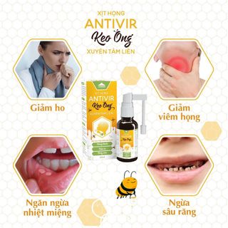Chai xịt họng Antivir Keo ong xuyên tâm liên Vimos giúp hạn chế viêm lợi, nhiệt miệng, giảm ho,đau rát họng chai 30ml