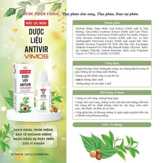 Nước súc miệng dược liệu Antivir Vimos bảo vệ khoang miệng, ngăn ngừa sự phát triển của vi khuẩn chai 250ml