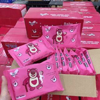 Hộp 10 gói khăn giấy ướt siêu xinh hot trend Gấu Dâu Losto