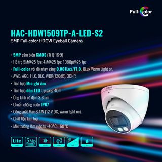 Camera HDCVI 5MP Full Color DAHUA DH-HAC-HDW1509TP-A-LED-S2