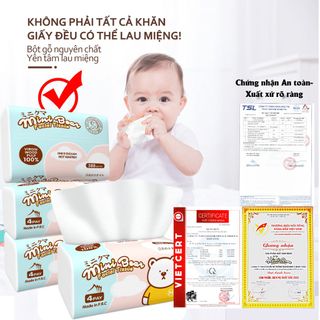 Lốc 100 Gói khăn giấy rút Minibear Nhật, giấy khô, giấy lau mặt, giấy vệ sinh 300 tờ 4 lớp, chất liệu thiên nhiên.