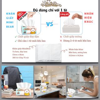 Lốc 100 Gói khăn giấy rút Minibear Nhật, giấy khô, giấy lau mặt, giấy vệ sinh 300 tờ 4 lớp, chất liệu thiên nhiên.