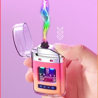 Quẹt điện plasma - Vỏ Trong Suốt - Khởi Động Nút Nhấn, Sạc Type C Kèm dây sạc
