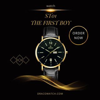 Đồng Hồ Nam - Thương Hiệu DRACO D21-ST01 " The First boy" đen dây da bò đen