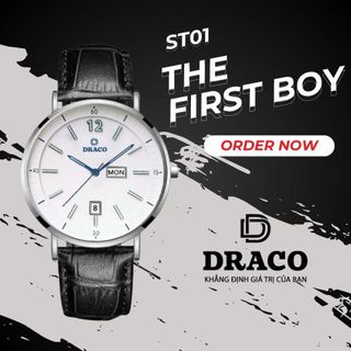 Đồng Hồ Nam - Thương Hiệu DRACO D21-ST01 " The First boy" trắng dây da bò đen