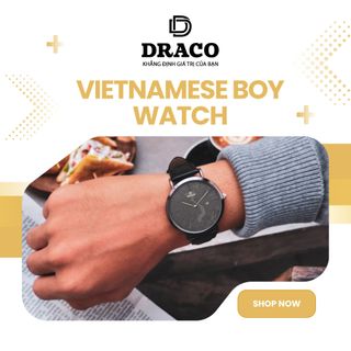 Đồng Hồ Nam - Thương Hiệu DRACO D22-ST03 "Vietnamese Boy" viền bạc dây da bò đen