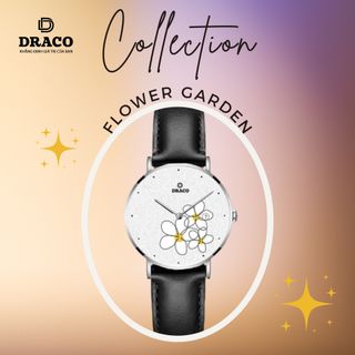 Đồng Hồ Nữ - Thương Hiệu DRACO D22-STN01 "Flower Garden" trắng dây da bò đen
