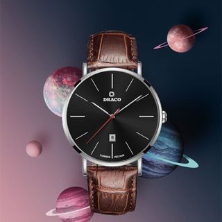 Đồng Hồ Nam - Thương Hiệu DRACO D21-ST02 "Classic Boy" đen dây da bò nâu