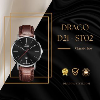 Đồng Hồ Nam - Thương Hiệu DRACO D21-ST02 "Classic Boy" đen dây da bò nâu