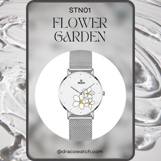 Đồng Hồ Nữ - Thương Hiệu DRACO D22-STN01 "Flower Garden" trắng dây lưới bạc