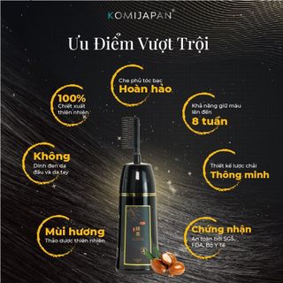 Dầu gội phủ bạc thảo dược Komi Nhật Bản dạng lược phủ màu nhanh hương thảo dược dễ chịu the mát da đầu chai 350ml