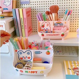 Kệ đựng bút, mỹ phẩm 6 ngăn kèm sticker