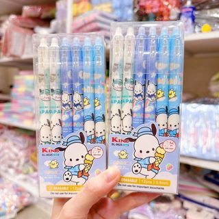 Set 12 bút bấm mực gel xanh -gôm tẩy được