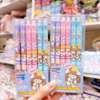Set 12 bút bấm mực gel xanh -gôm tẩy được