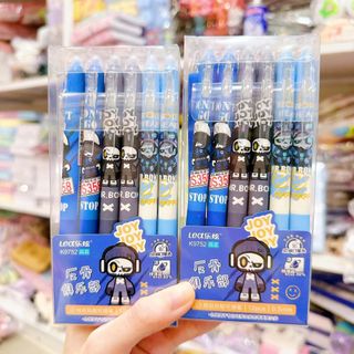 Set 12 bút bấm mực gel xanh -gôm tẩy được