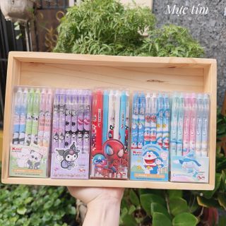 Set 12 bút bấm mực gel TÍM-gôm tẩy dc