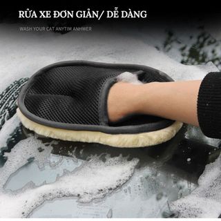 Bao tay rửa xe ô tô không gây trầy xước sơn găng tay lông cừu cọ rửa xe máy loại mỏng thấm hút nước