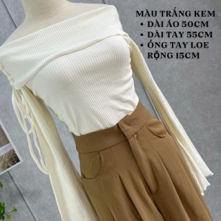 Áo thun bẹt vai tay loe thun gân tăm xịn