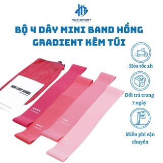 Bộ 4 Dây Mini Band Hồng Gradient Kèm Túi HUTI SPORT Phụ Kiện Tập Gym Nữ, Dây Cao Su Đàn Hồi Kháng Lực Tập Chân Mông