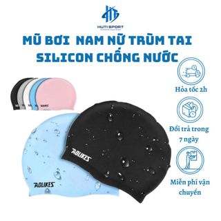 Mũ Bơi HUTI SPORT, Nón Bơi Người Lớn Nam Nữ Trùm Tai Silicon Chống Nước Cao Cấp Aolikes AL5010