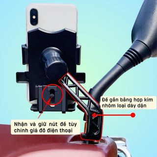 Giá đỡ kẹp điện thoại xe máy chống rung, giá đỡ điện thoại xe máy có nút ấn đóng mở cao cấp