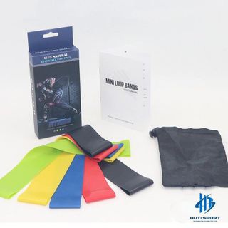 Bộ 5 Dây Miniband Ngũ Sắc HUTI SPORT Kèm Túi, Dây Cao Su Miniband Đàn Hồi Kháng Lực Tập Chân Mông