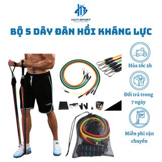 Bộ 5 Dây Đàn Hồi Kháng Lực HUTI SPORT Tập Full Body, Dụng Cụ Tập Thể Hình Tại Nhà Đa Năng