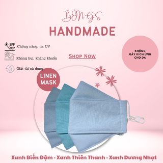 Khẩu trang vải LINEN màu trơn 3 lớp khẩu trang 4D [size L] - MÀU XANH