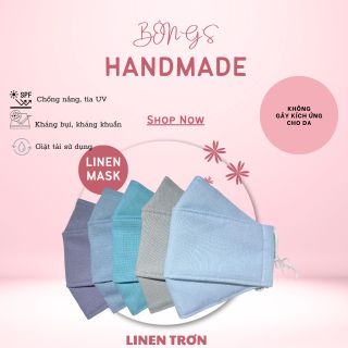 Khẩu trang vải LINEN màu trơn 3 lớp khẩu trang 4D [size L] - MÀU XANH