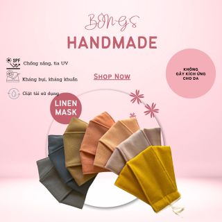 Khẩu trang vải LINEN màu trơn 3 lớp khẩu trang 4D [size L] - MÀU HỒNG TRƠN