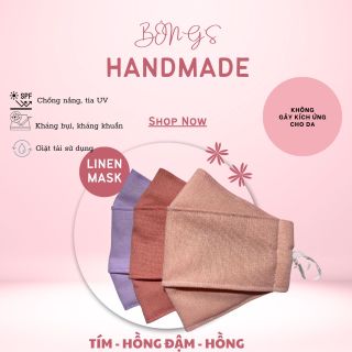 Khẩu trang vải LINEN màu trơn 3 lớp khẩu trang 4D [size L] - MÀU HỒNG TRƠN