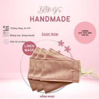 Khẩu trang vải LINEN màu trơn 3 lớp khẩu trang 4D [size L] - MÀU HỒNG TRƠN