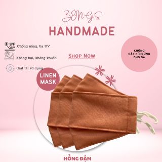 Khẩu trang vải LINEN màu trơn 3 lớp khẩu trang 4D [size L] - MÀU HỒNG TRƠN