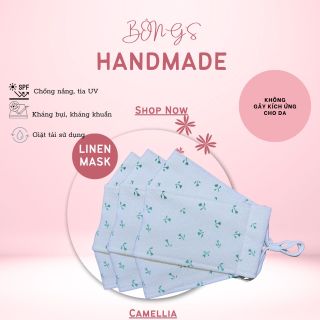 Khẩu trang vải 3D (3 lớp) kháng khuẩn chống bụi -Hoạ Tiết Hoa Dây Hồng Mềm Mại