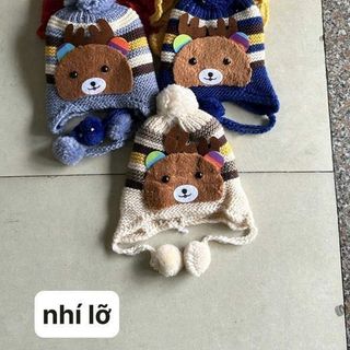 Mũ len trùm đầu trẻ em đủ mẫu có chú gấu QC