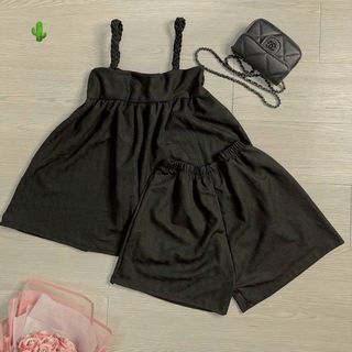 SET ĐỒ NỮ ÁO 2 DÂY PHỐI QUẦN SHORT MÀU ĐEN - AUSA HOUSE