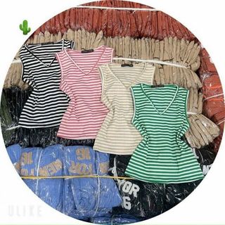 ÁO NỮ THUN GÂN KẺ SỌC NGANG CỔ TIM - AUSA HOUSE