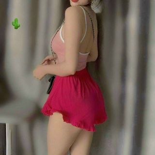 SET ĐỒ NỮ ÁO THUN CROPTOP 2 DÂY PHỐI QUẦN BÈO KITTY - AUSA HOUSE