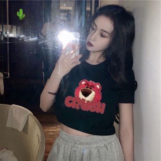 ÁO THUN NỮ CROPTOP CỔ TRÒN TAY NGẮN GẤU HỒNG CRUSH - AUSA HOUSE