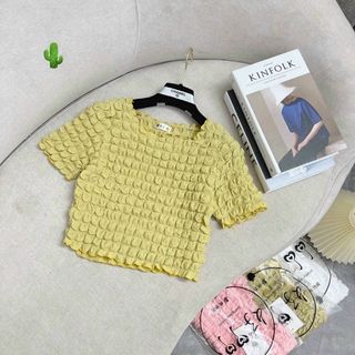 ÁO NỮ CROPTOP CỔ TRÒN TAY NGẮN VẢI XỐP - AUSA HOUSE