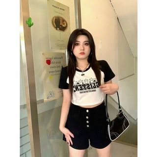 ÁO THUN NỮ CROPTOP CỔ TRÒN TAY NGẮN GLISTEN 5 SAO - AUSA HOUSE