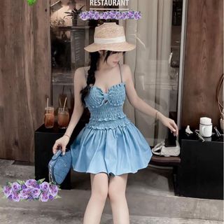 ĐẦM NỮ JEANS DENIM NƠ NHÚNG - AUSA HOUSE