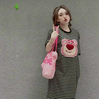 ĐẦM NỮ SUÔNG KẺ SỌC NGANG GẤU HỒNG - AUSA HOUSE