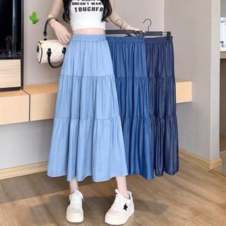 CHÂN VÁY DÀI JEAN DENIM TẦNG - AUSA HOUSE